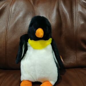 Large Ty Beanie Buddy Plush Penguin Toy - Black, White, and Orange Waddle Nwt